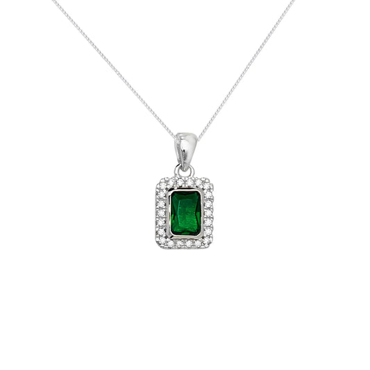 Emerald Rectangle Halo Pendant Necklace - Popular trends empire