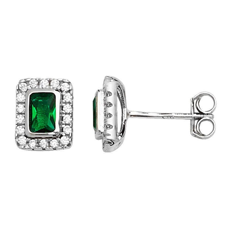 Emerald Rectangle Halo Stud Earrings - Popular trends empire