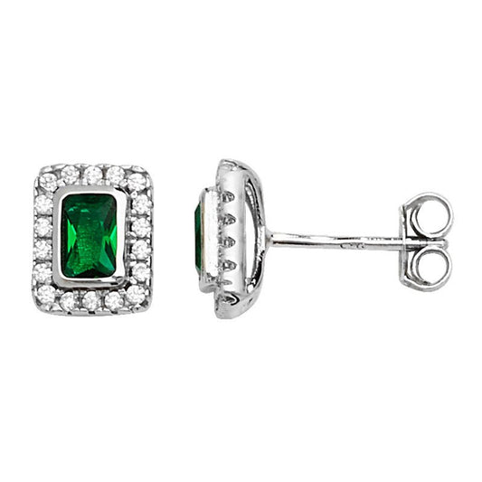 Emerald Rectangle Halo Stud Earrings - Popular trends empire