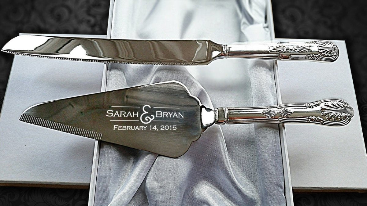 Engraved Cake Knife Set – Personalised Wedding Cake Server | Stainless Steel Mirror Polished - Popular trends empire