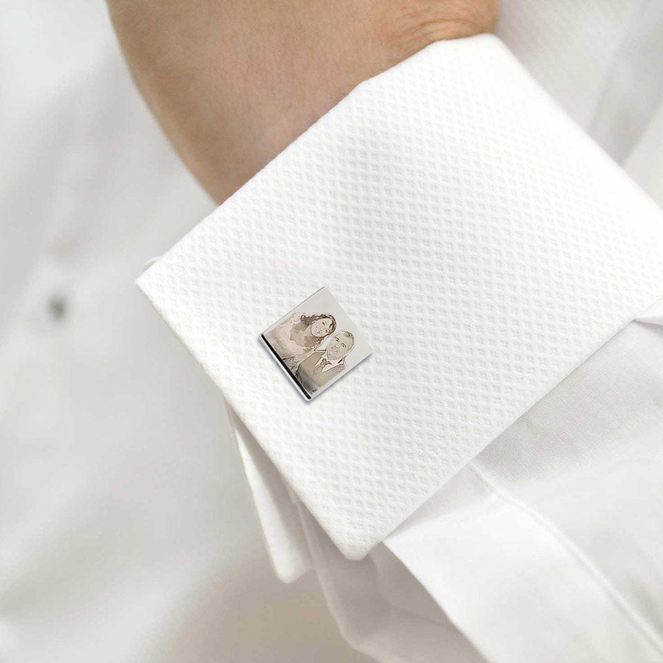 Engraved Cufflinks – Custom Photo Wedding Gift with Chrome Case for Men - Popular trends empire