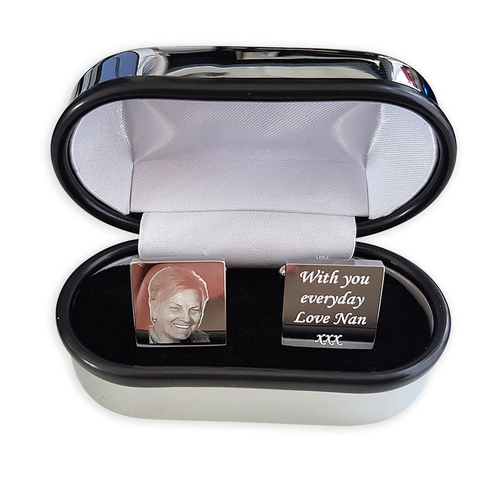 Engraved Cufflinks – Custom Photo Wedding Gift with Chrome Case for Men - Popular trends empire