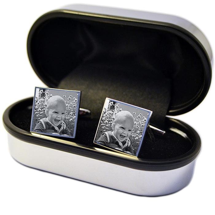 Engraved Cufflinks – Custom Photo Wedding Gift with Chrome Case for Men - Popular trends empire
