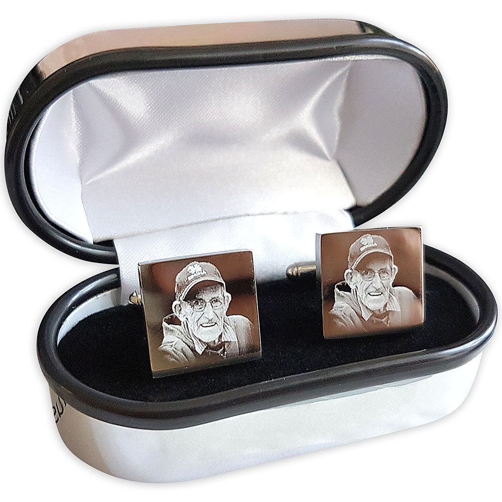 Engraved Cufflinks – Custom Photo Wedding Gift with Chrome Case for Men - Popular trends empire
