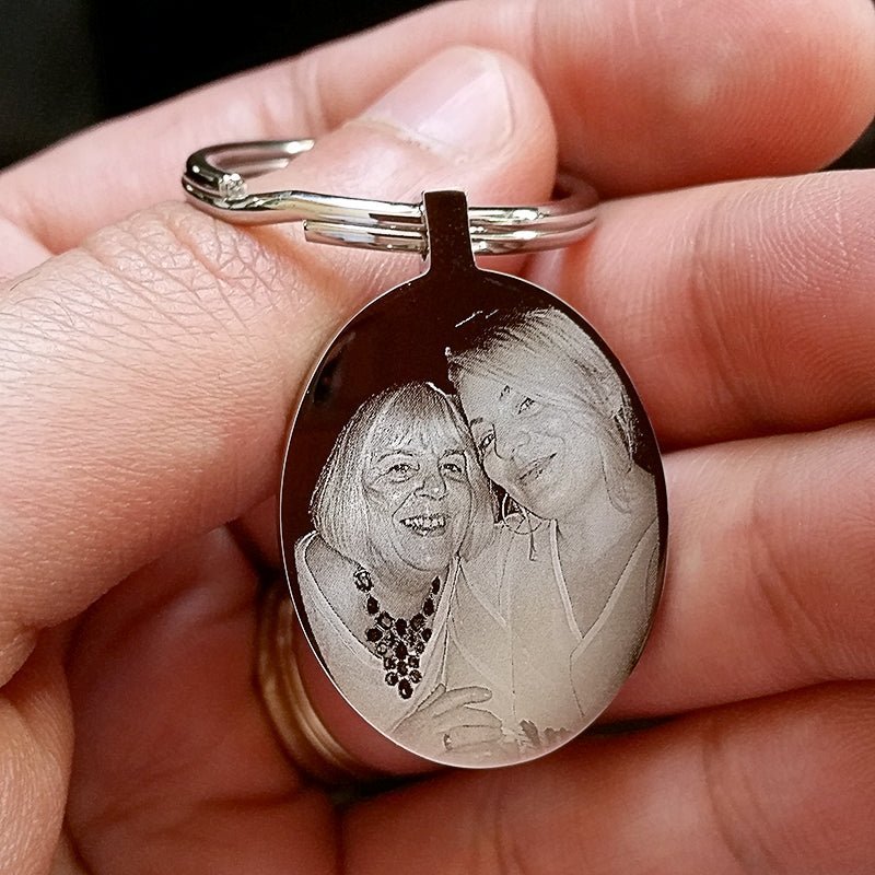 Engraved Photo Keychain – Stainless Steel Double - Sided Metal Keyring Gift - Popular trends empire