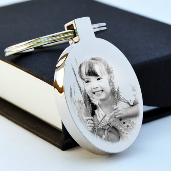 Engraved Photo Keychain – Stainless Steel Double - Sided Metal Keyring Gift - Popular trends empire