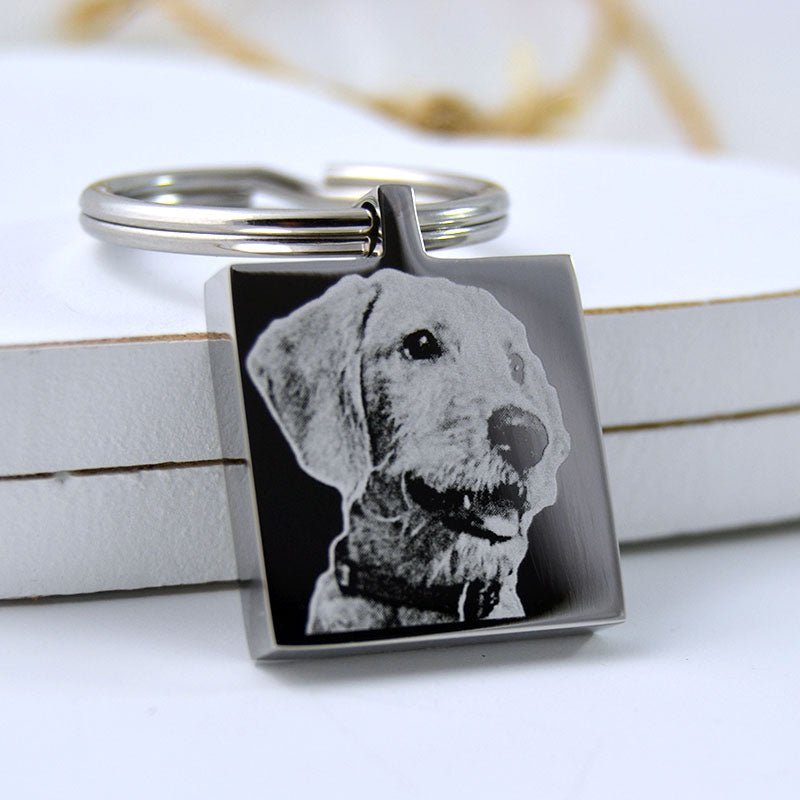 Engraved Square Keychain – Custom Photo Keyring With Mirror Finish & Velvet Pouch - Popular trends empire