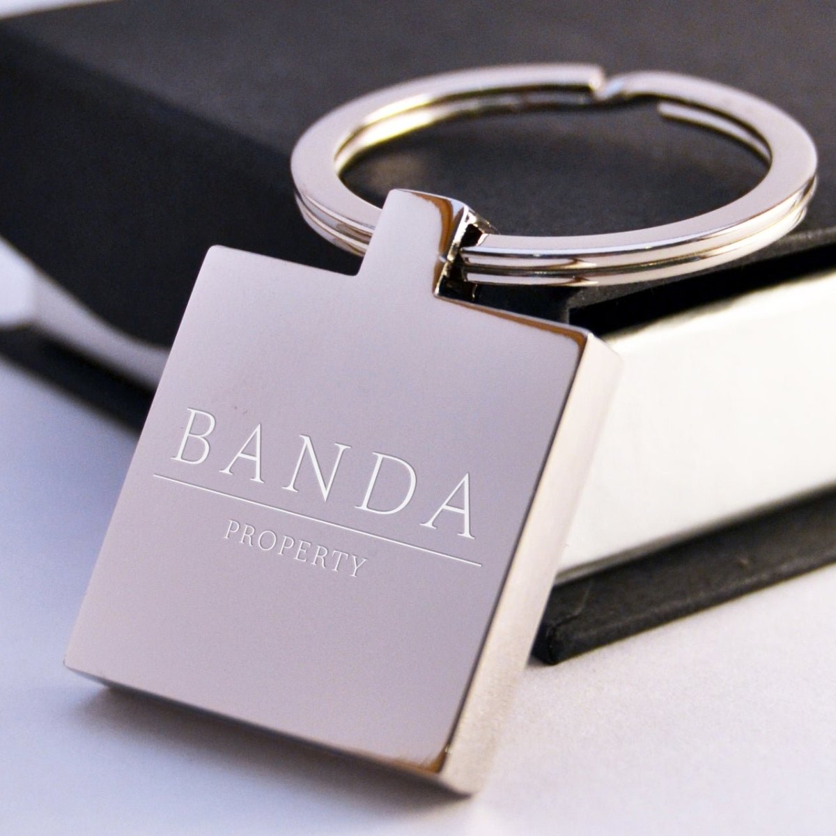 Engraved Square Keychain – Custom Photo Keyring With Mirror Finish & Velvet Pouch - Popular trends empire