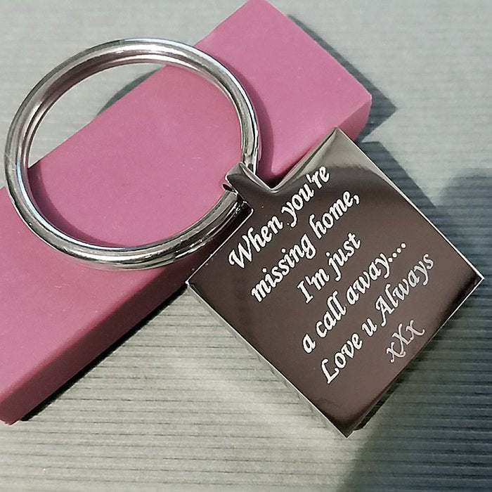 Engraved Square Keychain – Custom Photo Keyring With Mirror Finish & Velvet Pouch - Popular trends empire