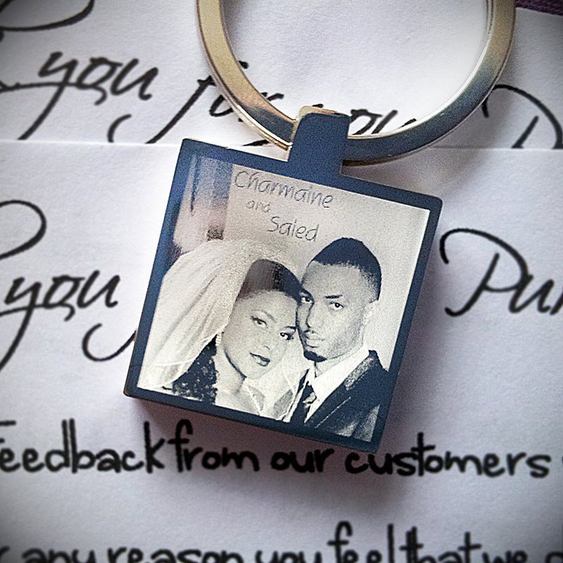 Engraved Square Keychain – Custom Photo Keyring With Mirror Finish & Velvet Pouch - Popular trends empire