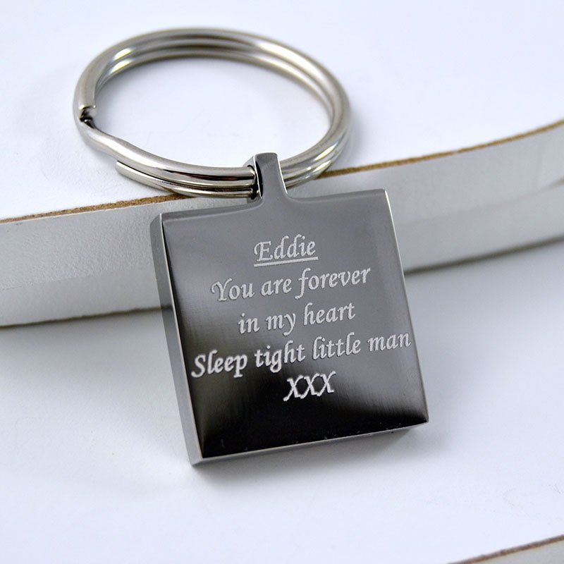 Engraved Square Keychain – Custom Photo Keyring With Mirror Finish & Velvet Pouch - Popular trends empire