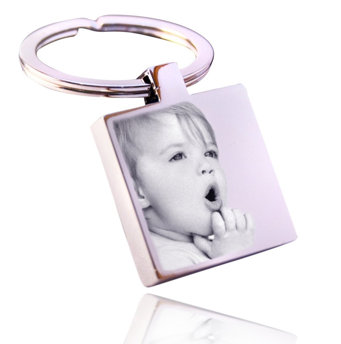 Engraved Square Keychain – Custom Photo Keyring With Mirror Finish & Velvet Pouch - Popular trends empire