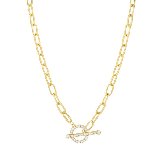 Gold Plated T - Bar Paperclip Necklace - Popular trends empire