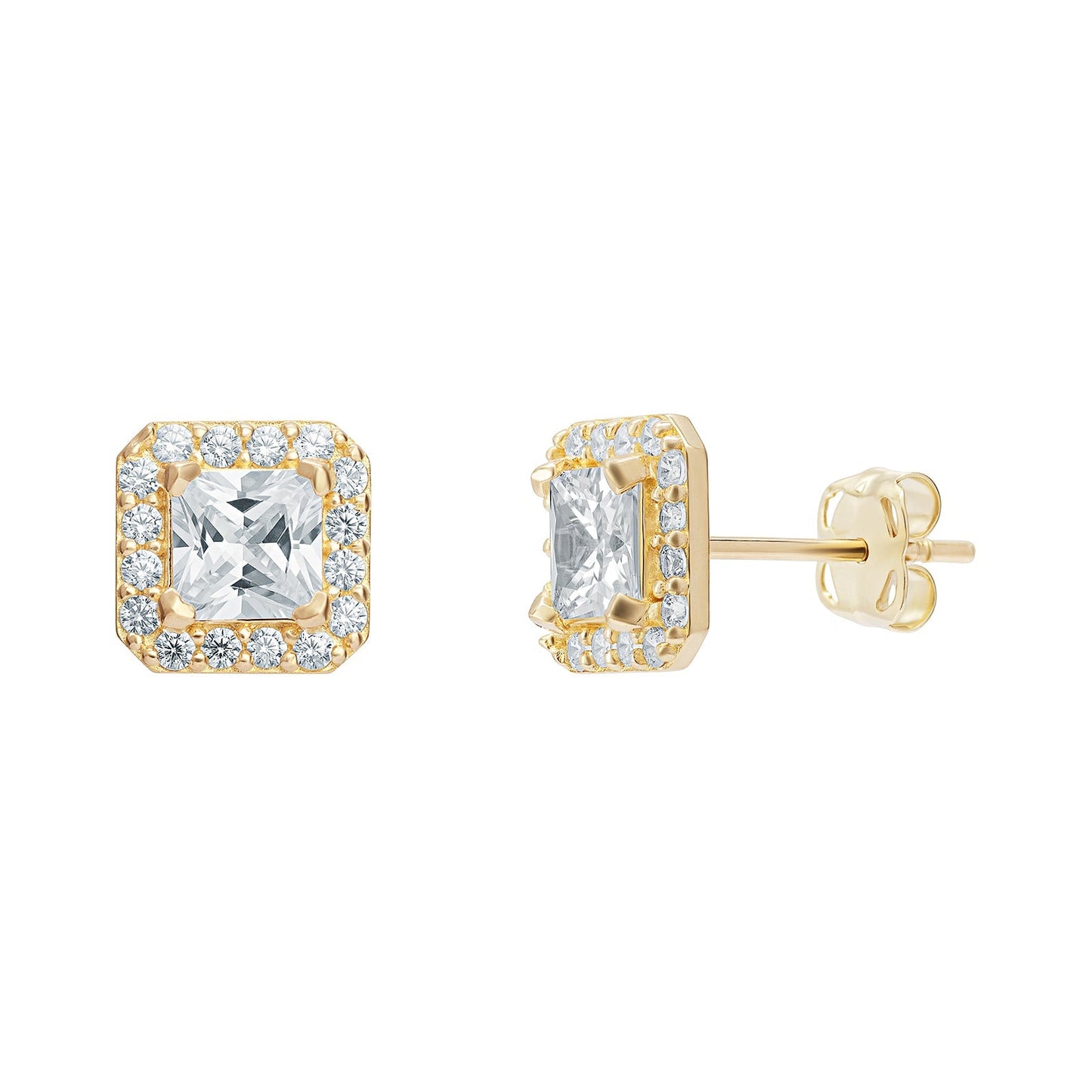 Halo Princess Cut Stud Earrings - Popular trends empire