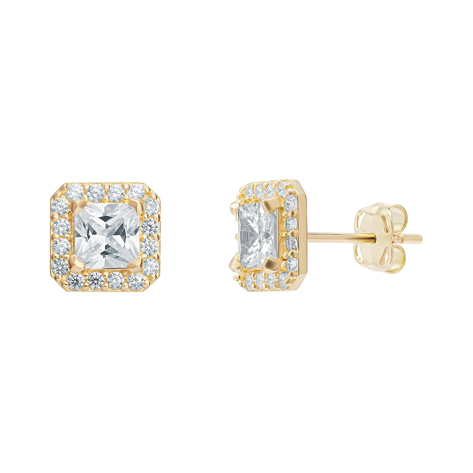 Halo Princess Cut Stud Earrings - Popular trends empire