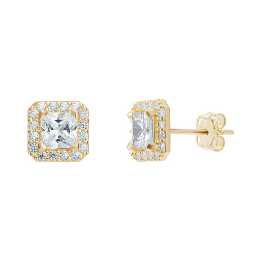 Halo Princess Cut Stud Earrings - Popular trends empire
