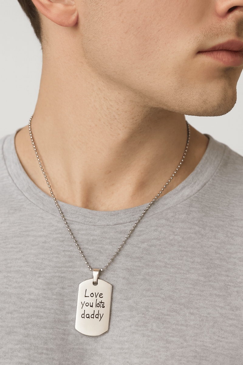 Handwriting Dog Tag – Custom Photo Pendant Engraved on Both Sides | Velvet Pouch Gift - Popular trends empire