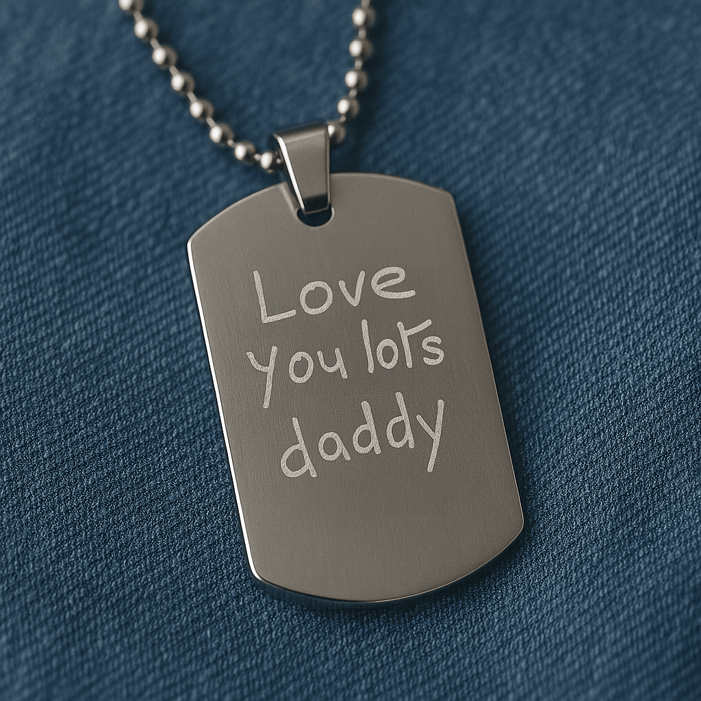 Handwriting Dog Tag – Custom Photo Pendant Engraved on Both Sides | Velvet Pouch Gift - Popular trends empire