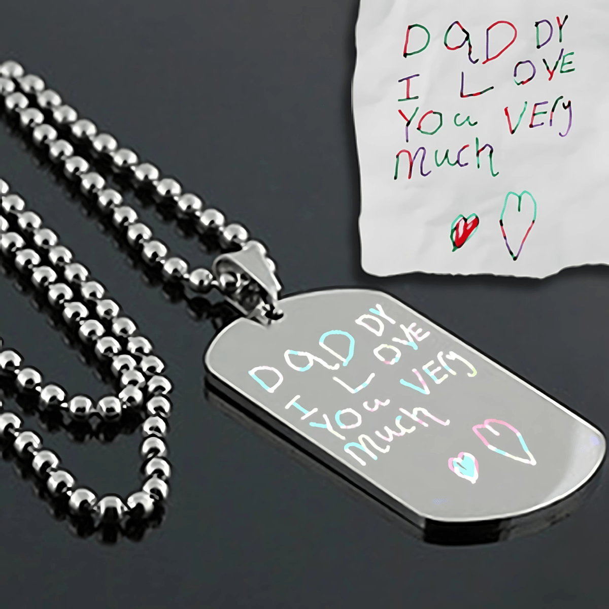 Handwriting Dog Tag – Custom Photo Pendant Engraved on Both Sides | Velvet Pouch Gift - Popular trends empire