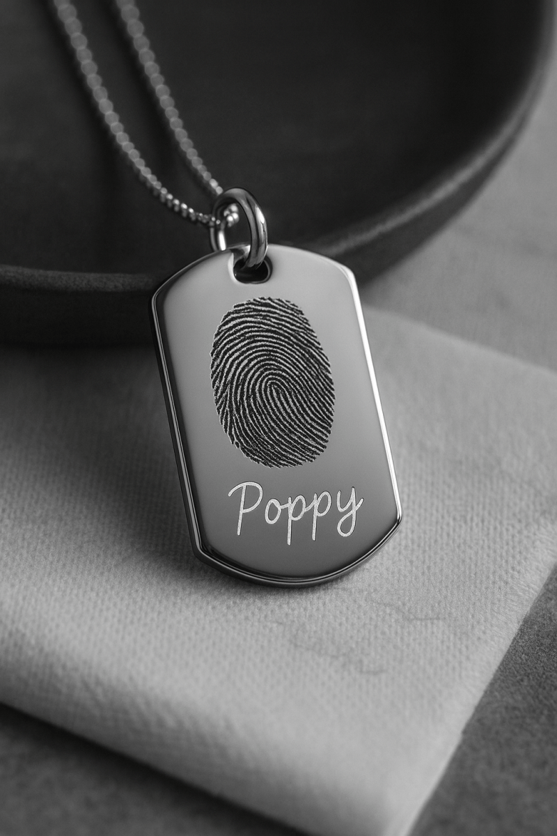 Handwriting Dog Tag – Custom Photo Pendant Engraved on Both Sides | Velvet Pouch Gift - Popular trends empire