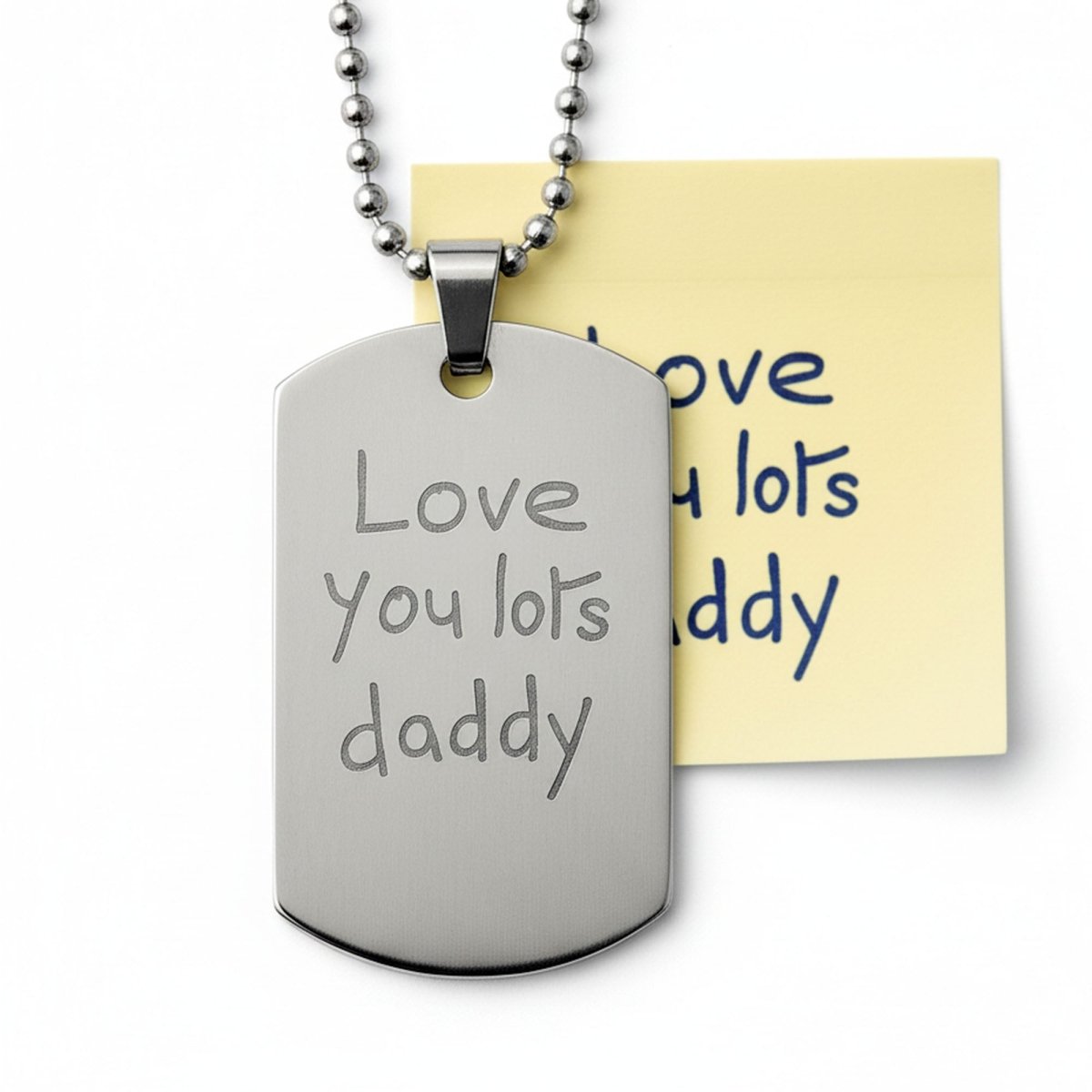 Handwriting Dog Tag – Custom Photo Pendant Engraved on Both Sides | Velvet Pouch Gift - Popular trends empire