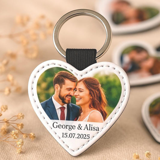 Heart Photo Keyring – Custom Wedding Favour Keepsake With Names & Date - Popular trends empire