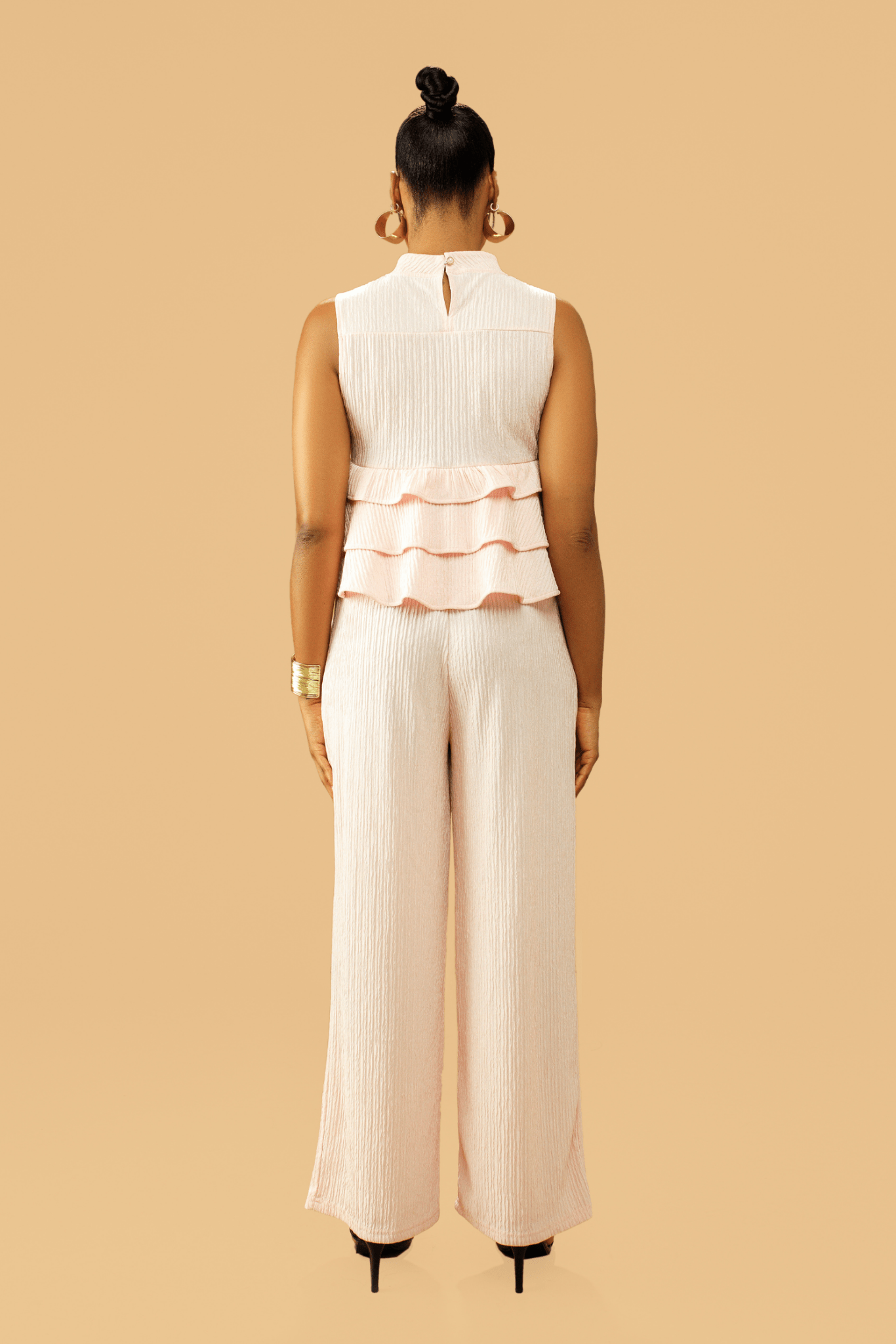 High Neck Frill Blouse & Flared Pants Co - ord Set - Popular trends empire