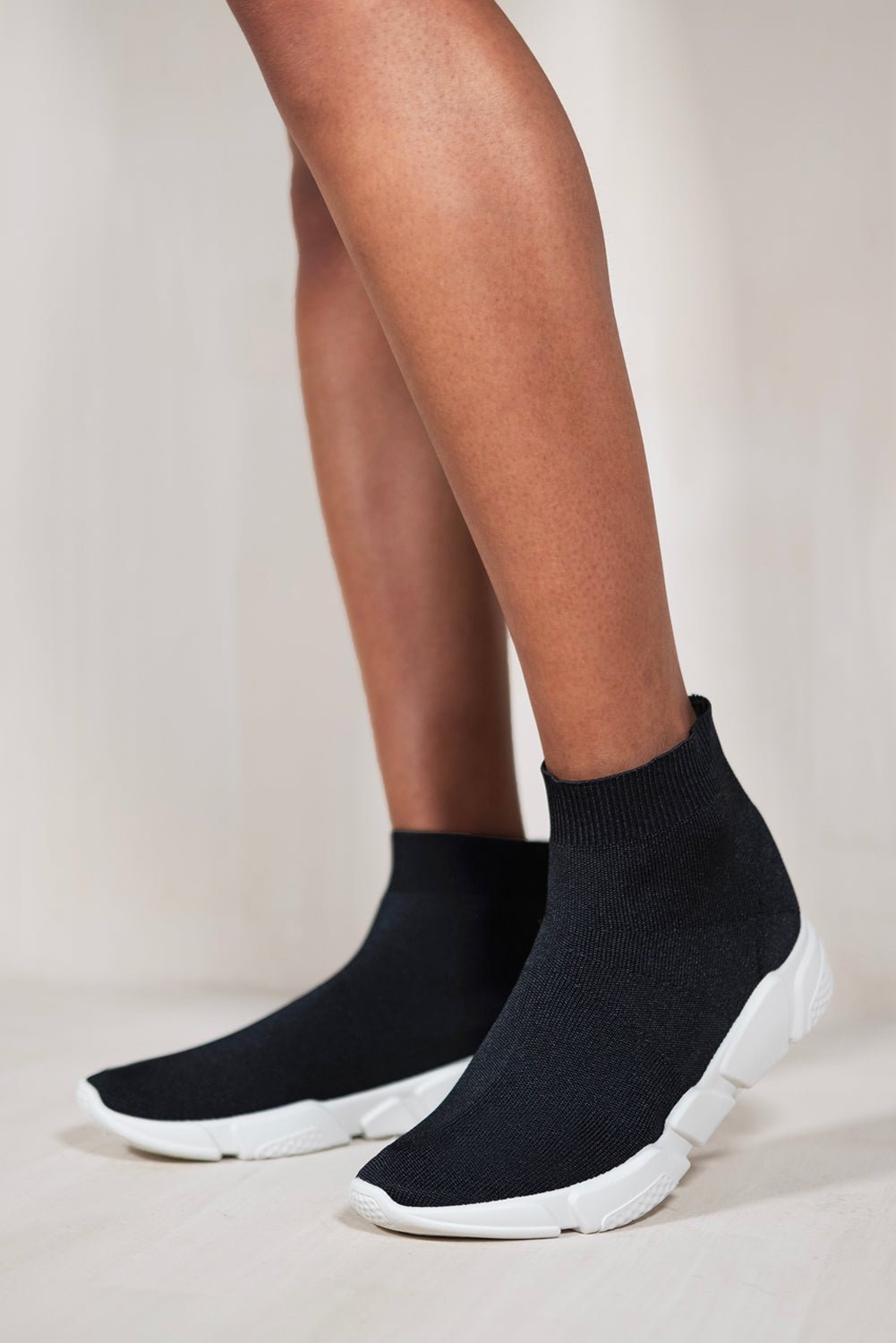 JESSIE CHUNKY SOLE TRAINER WITH KNITTED SOCK IN BLACK - Popular trends empire