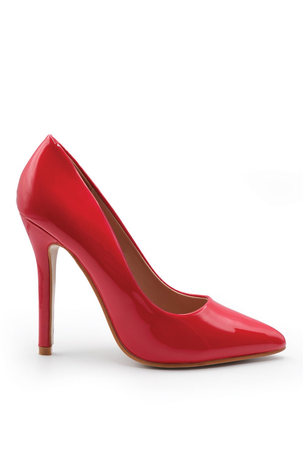 KYRA HIGH HEEL STILETTO PUMPS IN ROUGE RED PATENT FAUX LEATHER - Popular trends empire