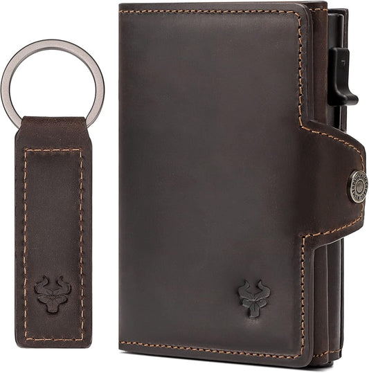 Leather Smart Card Wallet Coin Pocket RFID Blocking Wallet & Leather Keyring - Popular trends empire