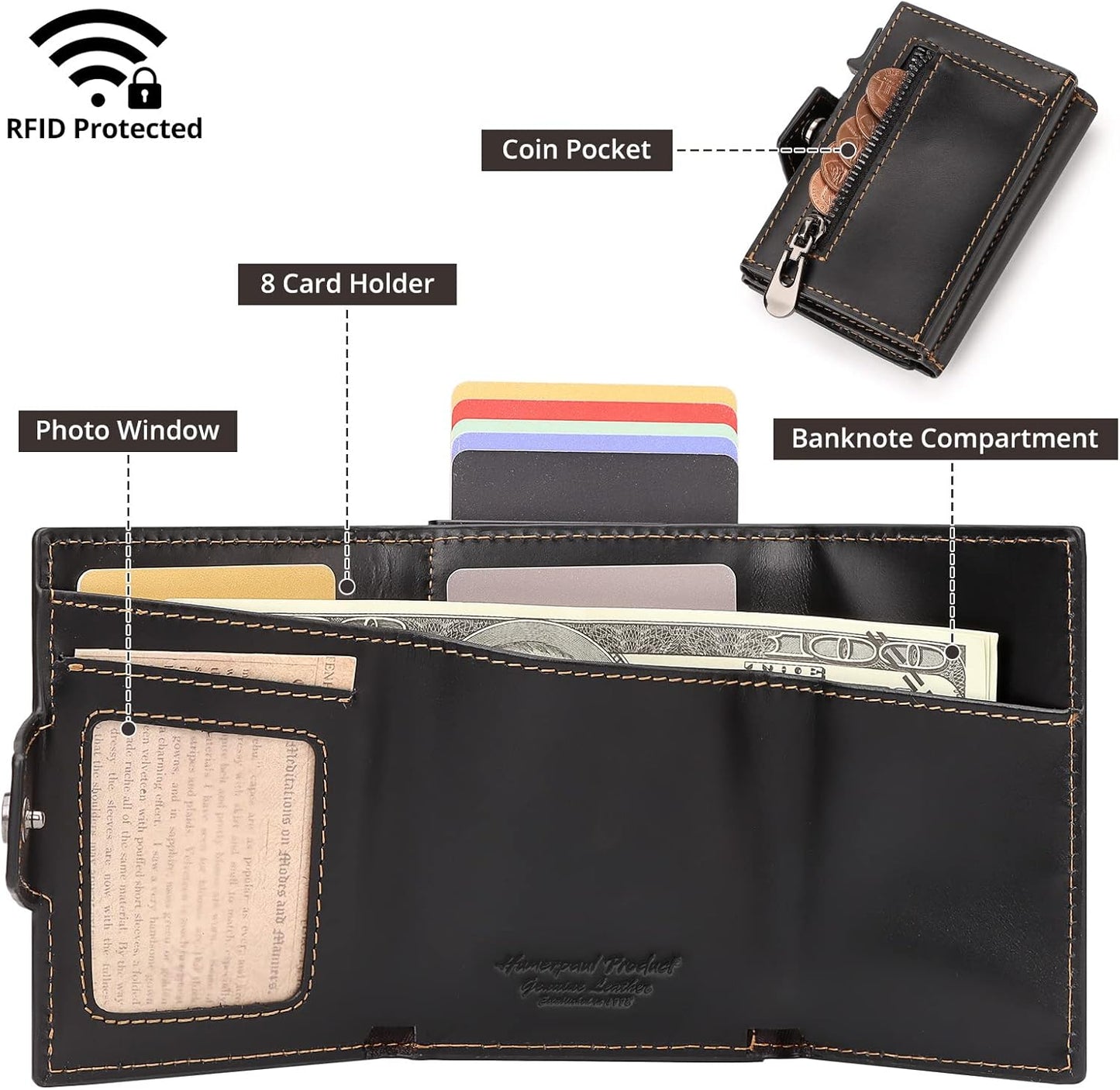 Leather Smart Card Wallet Coin Pocket RFID Blocking Wallet & Leather Keyring - Popular trends empire