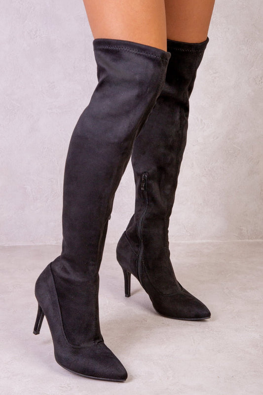 LEXI OVER THE KNEE BOOTS WITH STILETTO HEELS IN BLACK SUEDE - Popular trends empire