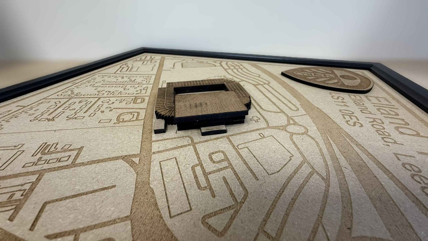 LUFC Elland Road Stadium Print Framed 3D Laser Burned Elland Road Stadium Art - Popular trends empire