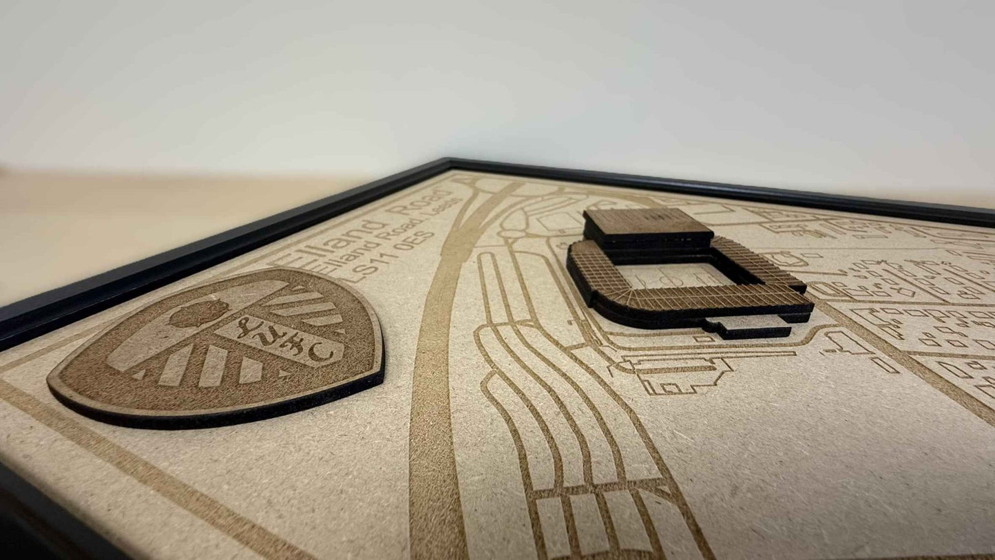 LUFC Elland Road Stadium Print Framed 3D Laser Burned Elland Road Stadium Art - Popular trends empire