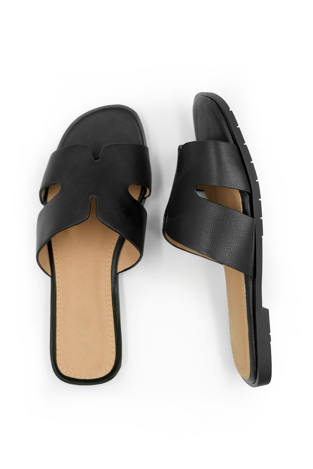 MAE PU STRAP SANDALS IN BLACK FAUX LEATHER - Popular trends empire