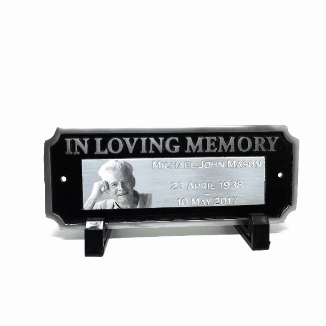 Photo Engraved Bench Plaque – Custom Cast Aluminum Memorial Garden Sign