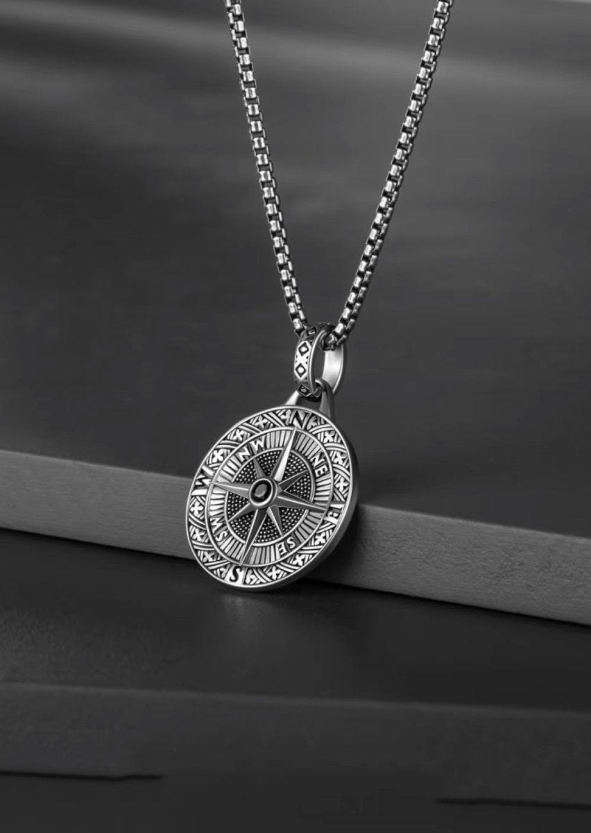 Men's Compass Necklace – Engraved Pendant with Silver Chain | Stylish Travel Jewelry - Popular trends empire