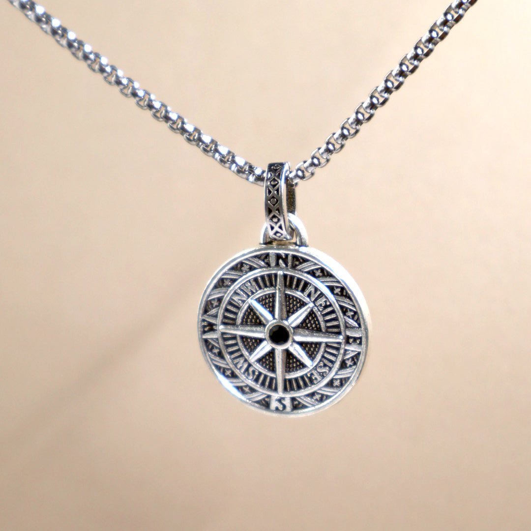 Men's Compass Necklace – Engraved Pendant with Silver Chain | Stylish Travel Jewelry - Popular trends empire
