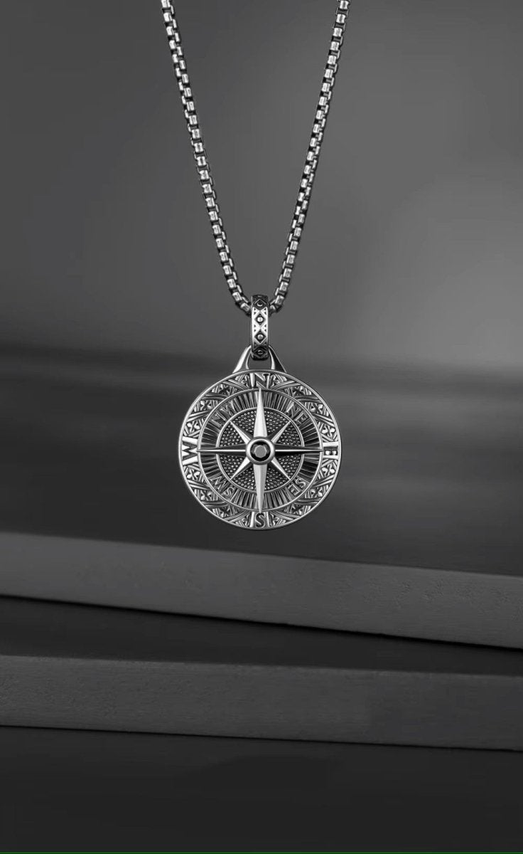 Men's Compass Necklace – Engraved Pendant with Silver Chain | Stylish Travel Jewelry - Popular trends empire
