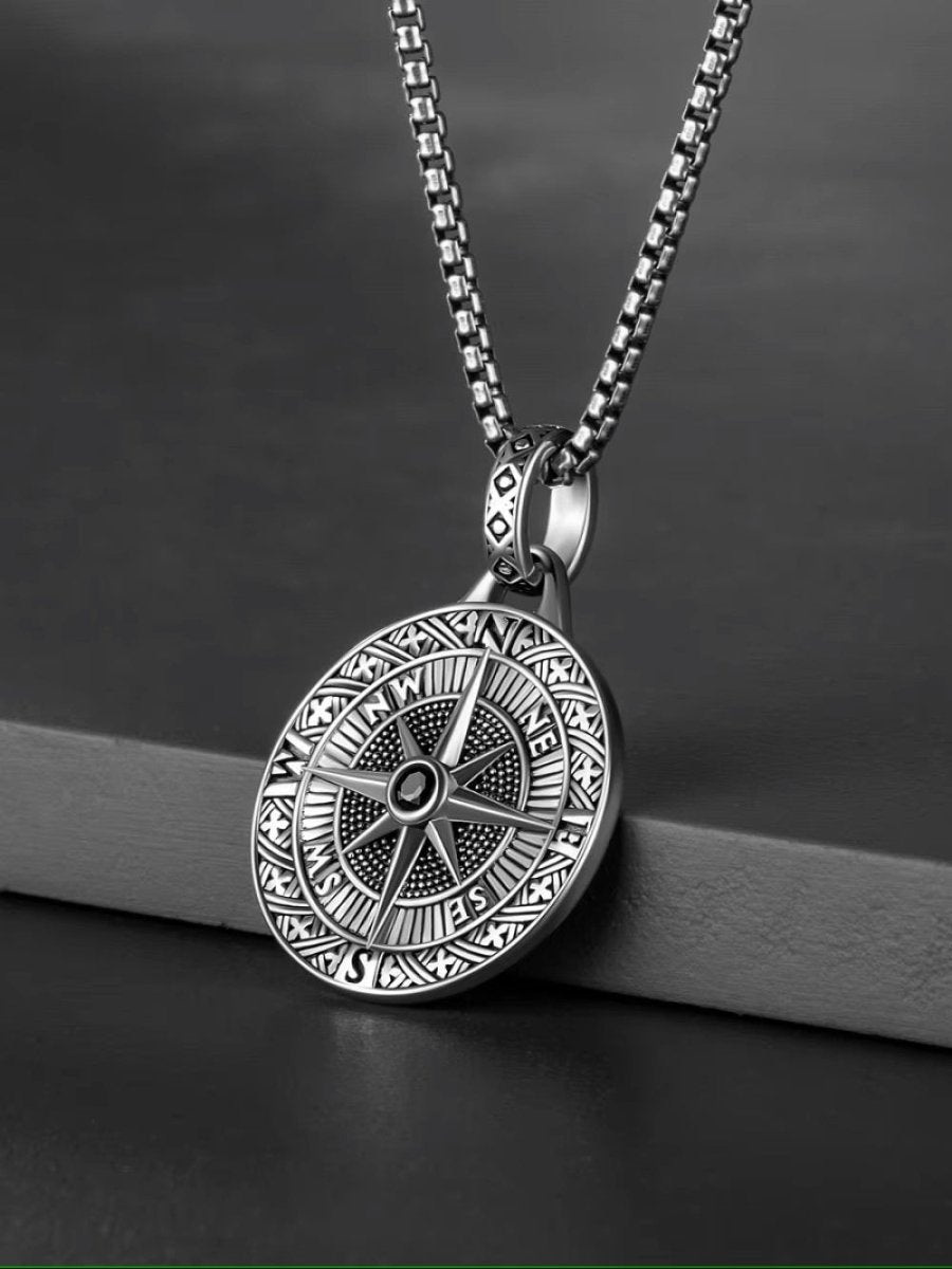 Men's Compass Necklace – Engraved Pendant with Silver Chain | Stylish Travel Jewelry - Popular trends empire