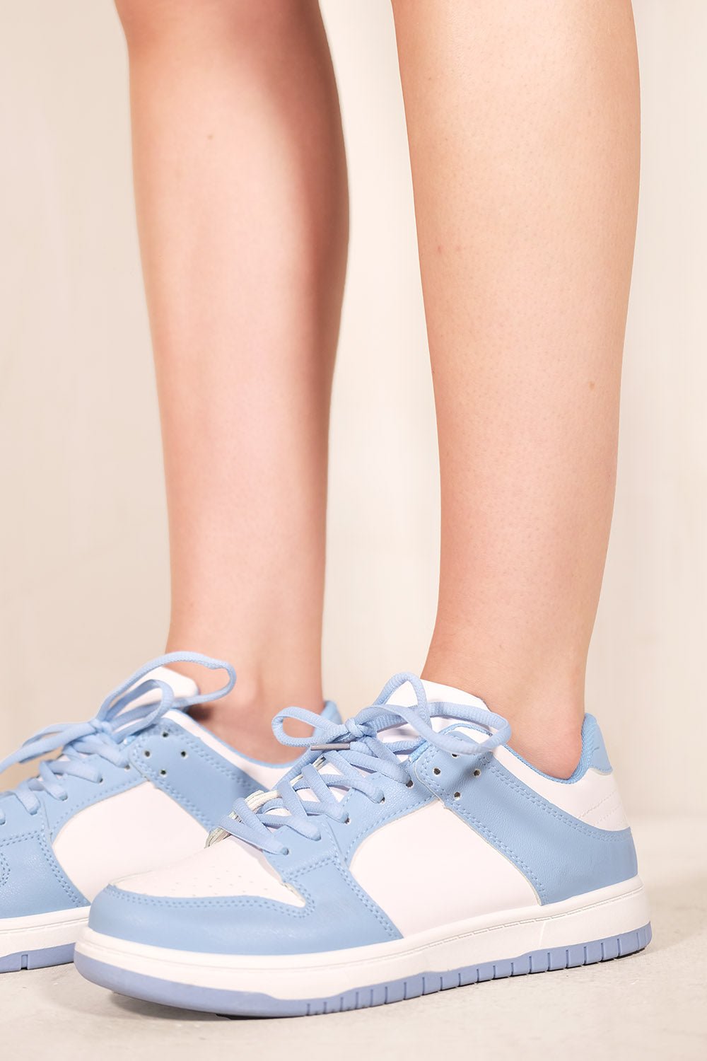 NANCY LACE UP PLATFORM TRAINERS IN SKY BLUE FAUX LEATHER - Popular trends empire