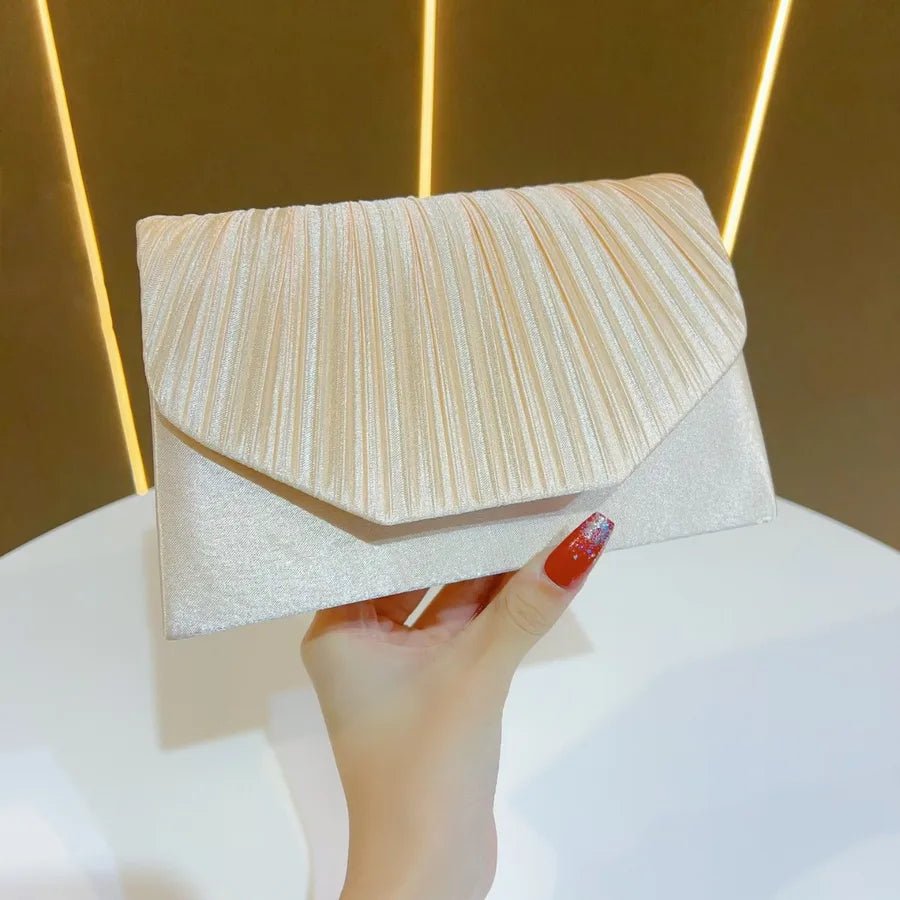 New Fashionable Evening Clutch Bag For Women Wedding Dinner Shoulder Bag Polyester Square Bag With Pleated Design - Popular trends empire