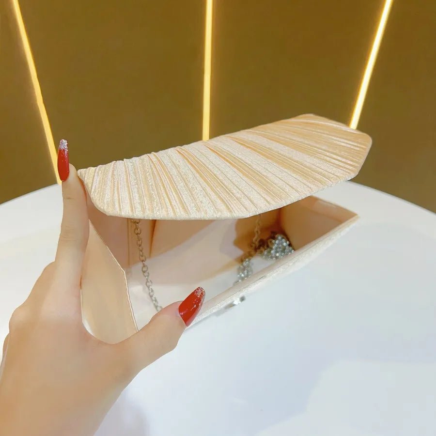 New Fashionable Evening Clutch Bag For Women Wedding Dinner Shoulder Bag Polyester Square Bag With Pleated Design - Popular trends empire