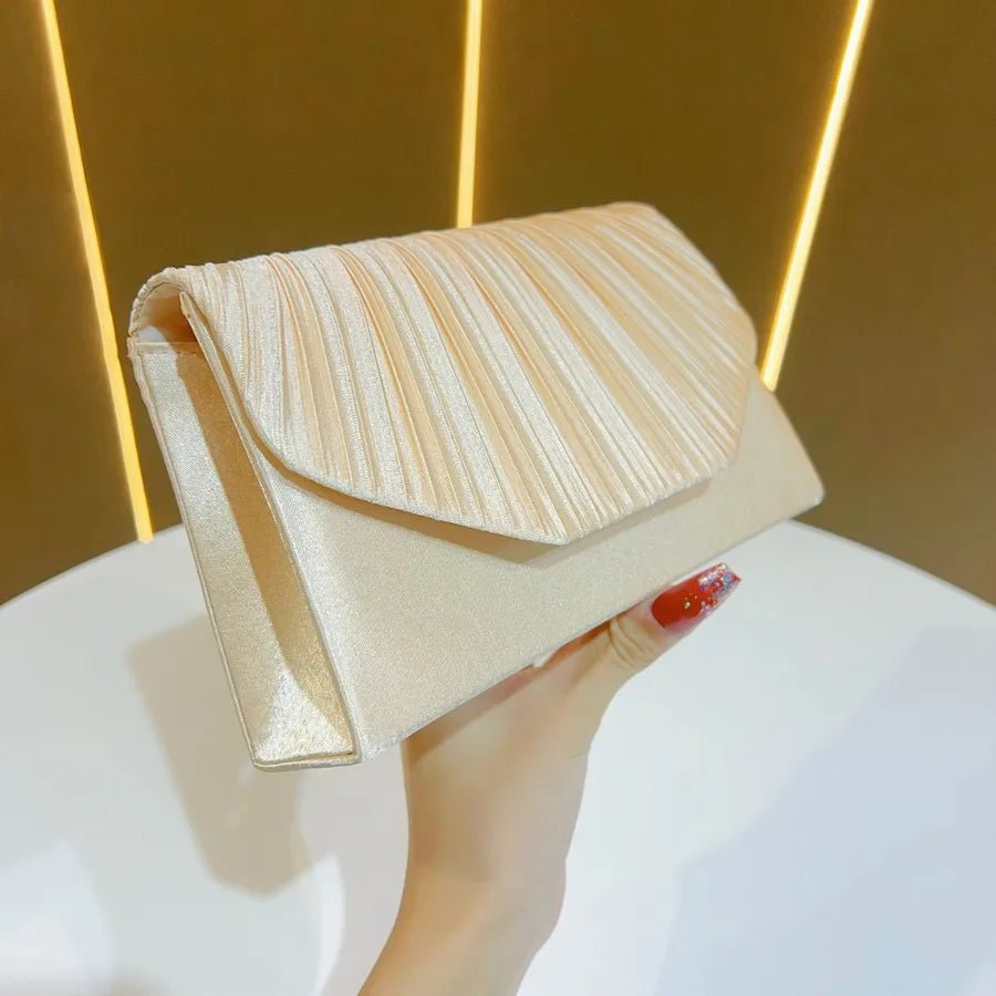 New Fashionable Evening Clutch Bag For Women Wedding Dinner Shoulder Bag Polyester Square Bag With Pleated Design - Popular trends empire