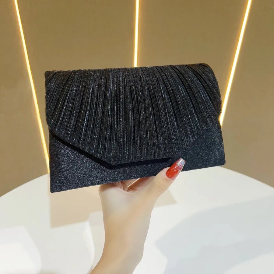 New Fashionable Evening Clutch Bag For Women Wedding Dinner Shoulder Bag Polyester Square Bag With Pleated Design - Popular trends empire