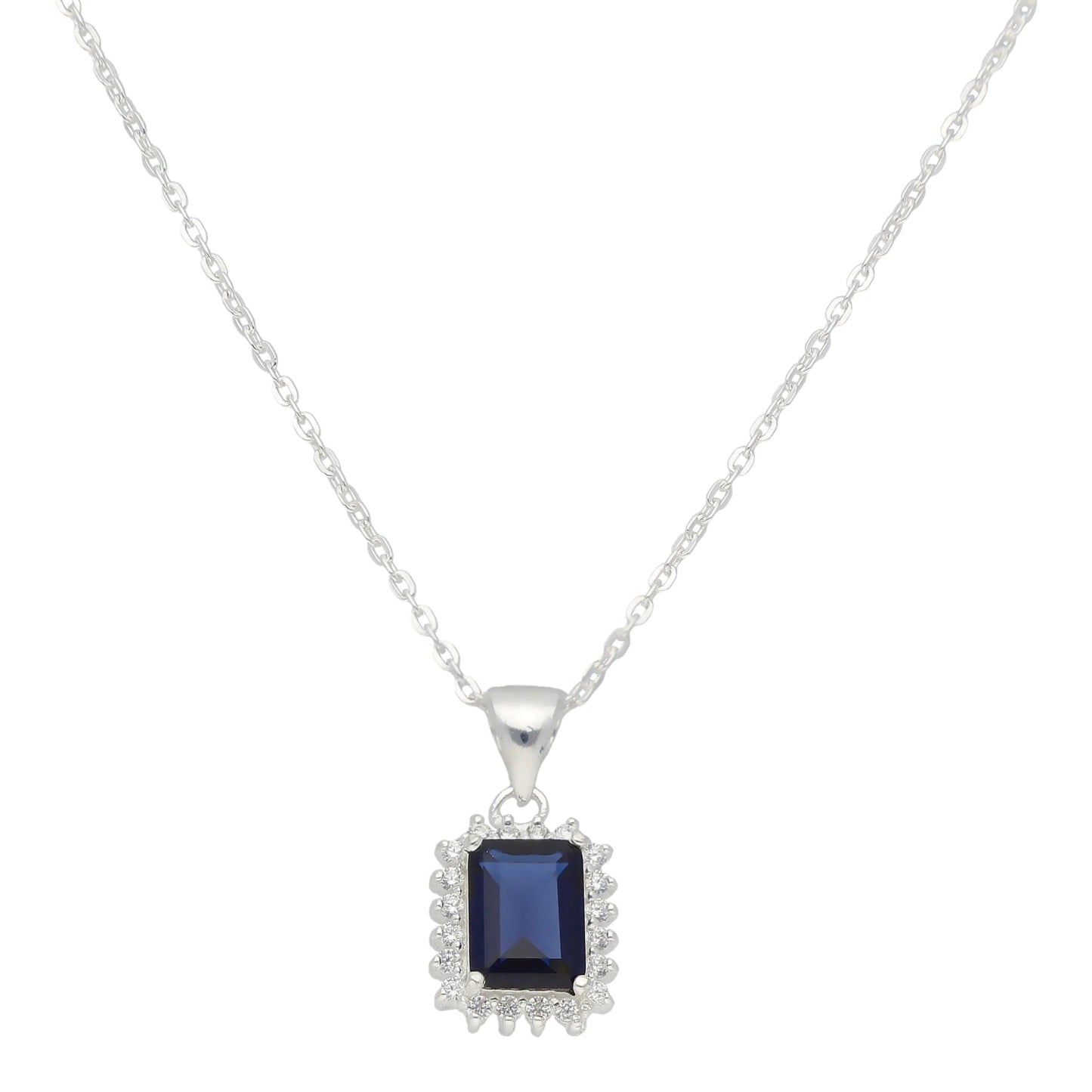 Oblong Halo Sapphire Necklace - Popular trends empire