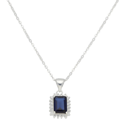 Oblong Halo Sapphire Necklace - Popular trends empire