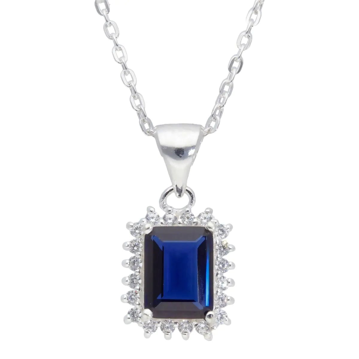 Oblong Halo Sapphire Necklace - Popular trends empire