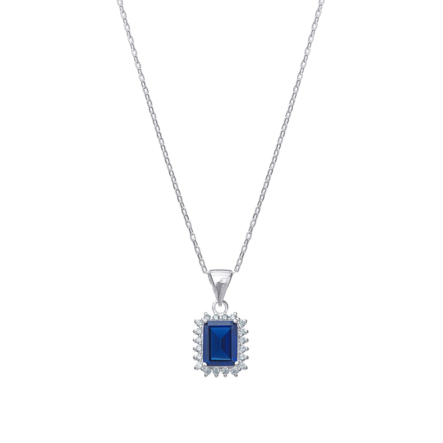 Oblong Halo Sapphire Necklace - Popular trends empire