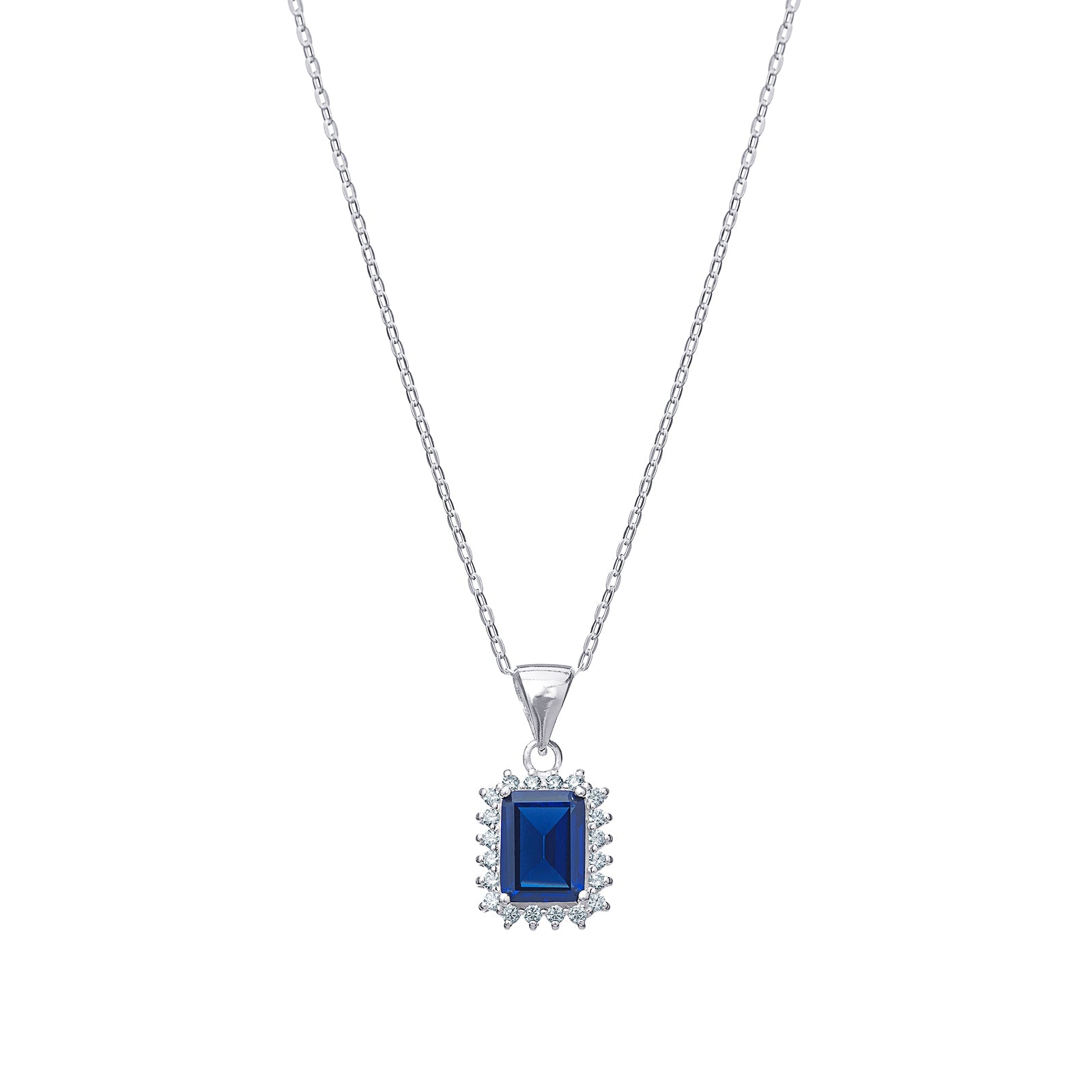 Oblong Halo Sapphire Necklace - Popular trends empire